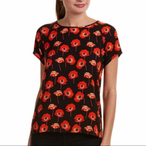 CAbi Poppy Print Short Sleeve Top - Size Large - Picture 1 of 9